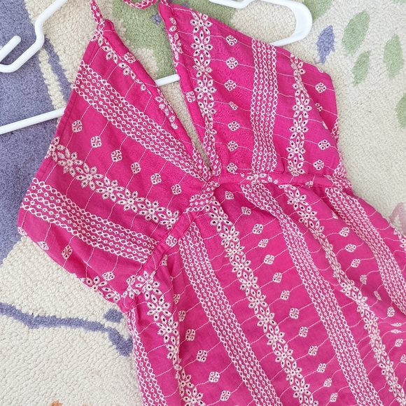 ZARA OPENWORK EMBROIDERED EYELET MIDI HALTER DRESS PINK XS,S,M,L NWT - Picture 9 of 13